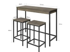 SoBuy Tische^3-teilig Bartisch mit 2 Barhockern Esszimmer MDF Metall Natur OGT30-N
