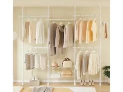 SoBuy Teleskop Kleiderständer mit 5 Kleiderstangen und 2 Körben Garderobenständer KLS04-II-W