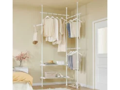 SoBuy Garderoben^Teleskop Kleiderständer mit 3 Kleiderstange und 2 Ablagen Garderobenständer Weiß FRG34-II-W