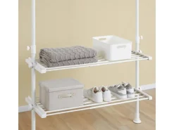 SoBuy Garderoben^Teleskop Kleiderständer mit 3 Kleiderstange und 2 Ablagen Garderobenständer Weiß FRG34-II-W