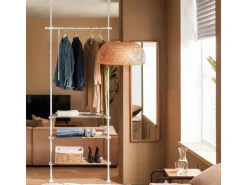 SoBuy Teleskopstange Kleiderständer mit 1 Kleiderstange und 3 Ablagen KLS14-WN