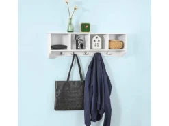 SoBuy Garderoben^Wandgarderobe mit 5 Haken Holzwerkstoff Weiß FRG48-L-W