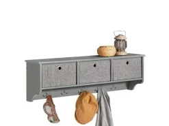 SoBuy Garderoben^Wandgarderobe mit 3 Körben und 5 Haken MDF Vlies Grau FRG282-HG