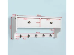 SoBuy Regal Weiß|Wandregale^Wandgarderobe mit 2 Schubladen und 5 Haken Holz Weiß FRG178-W