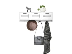 SoBuy Garderoben^Wandgarderobe mit 3 Körben und 4 Haken MDF Weiß FHK19-W