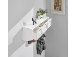 SoBuy Garderoben^Wandgarderobe mit 3 Körben und 4 Haken MDF Weiß FHK19-W
