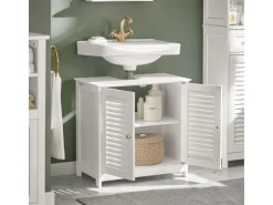 SoBuy Waschbeckenunterschrank Badschrank mit 2 Lamellentüren MDF 60x58x35cm Weiß FRG237-W