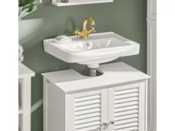 SoBuy Waschbeckenunterschrank Badschrank mit 2 Lamellentüren MDF 60x58x35cm Weiß FRG237-W