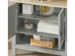 SoBuy Waschbeckenunterschrank Badschrank mit 2 Türen und 1 Fach 60x60x30cm Grau BZR69-HG