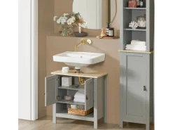 SoBuy Waschbeckenunterschrank Badschrank mit 2 Türen und 1 Fach 60x60x30cm Grau BZR69-HG