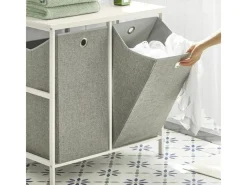 SoBuy Wäscheschrank mit 2 abnehmbaren Wäschesäcken Metall Vlies Grau BZR57-W