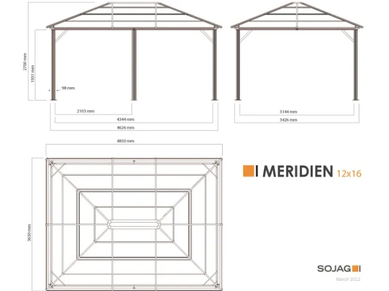 Sojag Pavillon Meridien 12 x 16 Anthrazit 365 cm x 485 cm x 270 cm