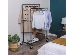 Songmics Doppelkleiderstange mit Rollen und Ablage 50 x 100 x 163 cm Schwarz