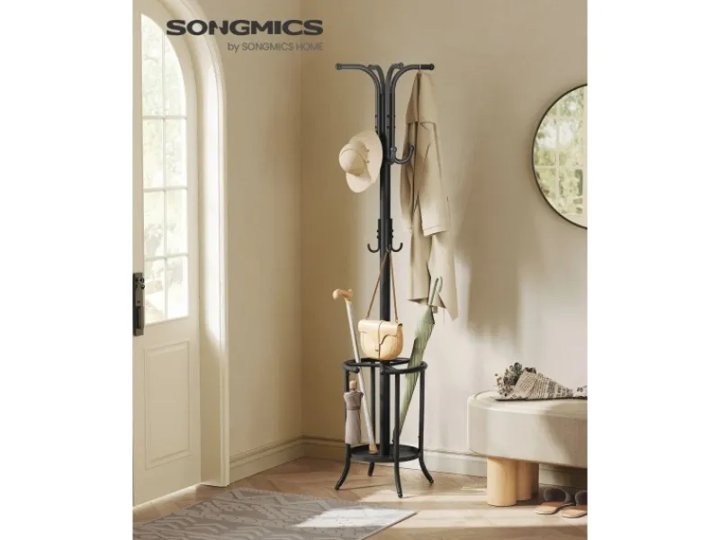Songmics Kleiderständer mit Regenschirmständer Ø 40 cm x 175 cm Schwarz