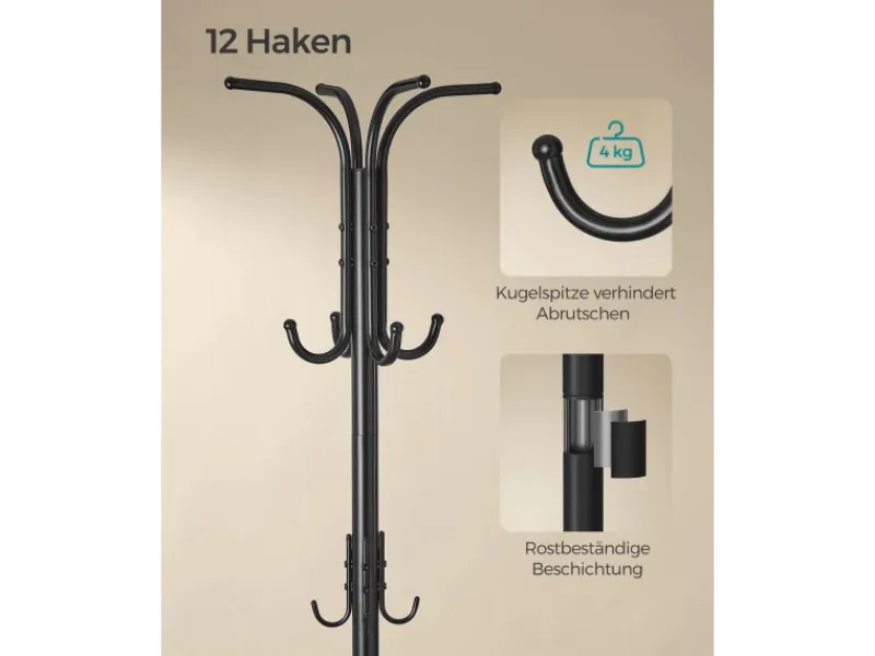 Songmics Kleiderständer mit Regenschirmständer Ø 40 cm x 175 cm Schwarz