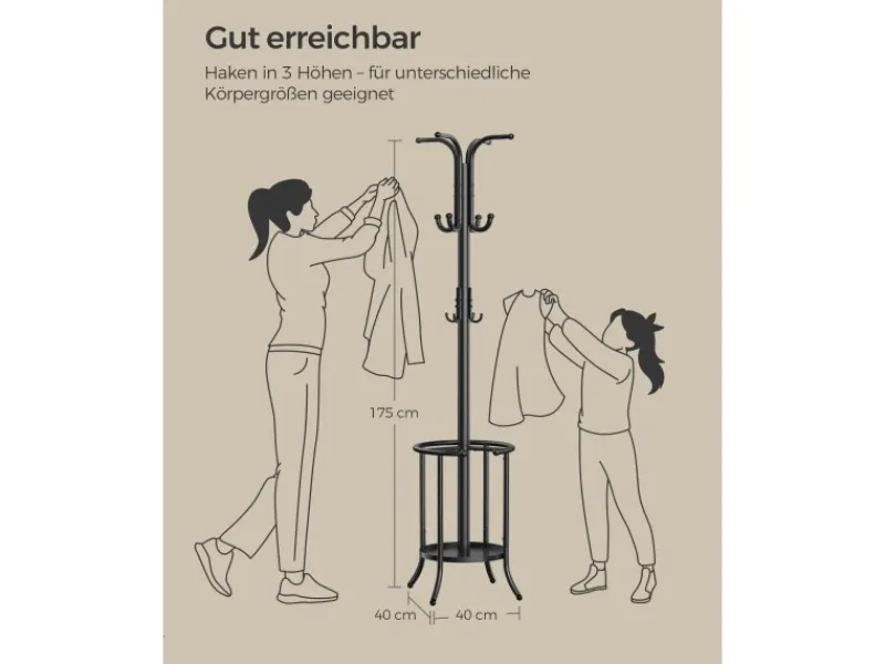 Songmics Kleiderständer mit Regenschirmständer Ø 40 cm x 175 cm Schwarz