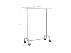 Songmics Garderoben^Kleiderständer mit Rollen 150 cm x 45 cm x 160 cm Silber