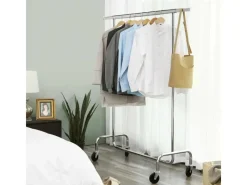 Songmics Garderoben^Kleiderständer mit Rollen 150 cm x 45 cm x 160 cm Silber