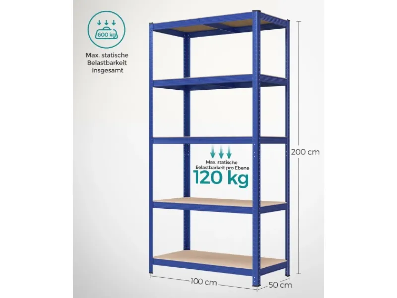 Songmics Kellerregale^Lagerregal 50 cm x 100 cm x 200 cm Blau