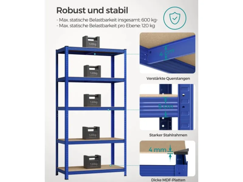 Songmics Kellerregale^Lagerregal 50 cm x 100 cm x 200 cm Blau
