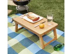 Songmics Laptoptisch Bambus 35 cm x 55 cm x 29 cm Naturfarben