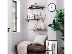 Songmics Vasen|Wandregale^Schweberegal 60 cm x 20 cm x 7 cm Braun-Schwarz