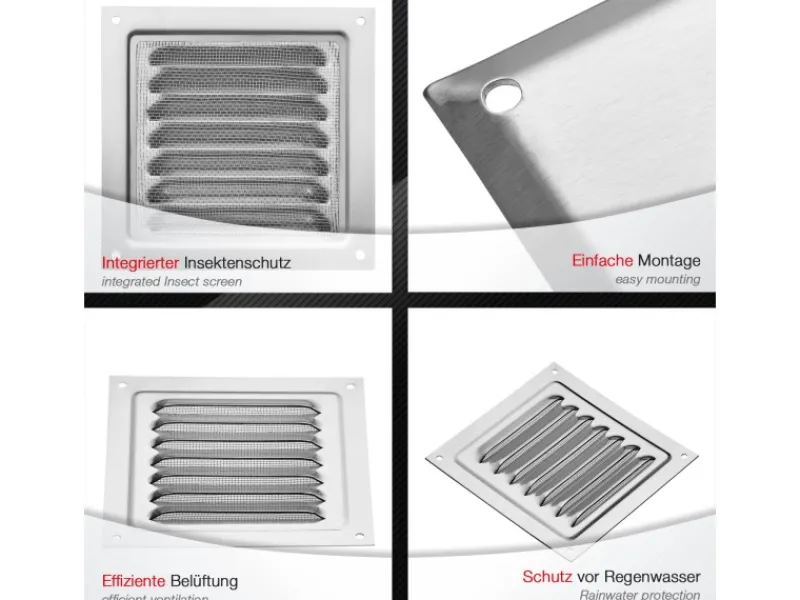 SOTECH Insektenschutz^Aluminium-Lüftungsgitter 125 x 125 mm optik Aufschraubbar mit Insektenschutz
