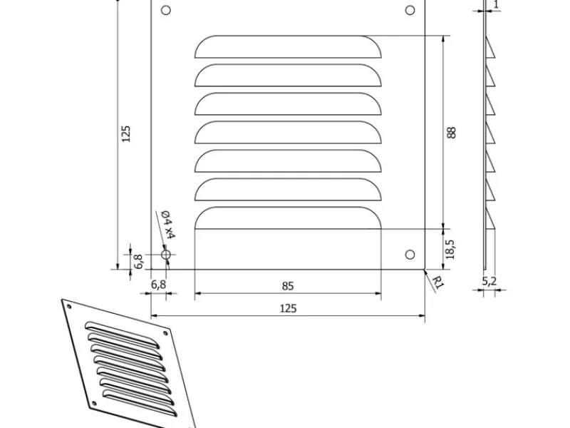 SOTECH Insektenschutz^Aluminium-Lüftungsgitter 125 x 125 mm optik Aufschraubbar mit Insektenschutz