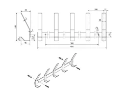 SOTECH Garderoben^Blackline ALBA Hakenleiste Groß 450 mm mit 5 Haken Schwarz Pulverbeschichtet