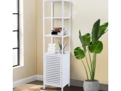 SVITA Regal Weiß^Badregal L Mit Tür Hoher Badezimmerschrank Regal Freistehend Natur Weiß