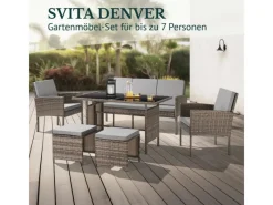 SVITA Sessel|Hocker^Denver Polyrattan Gartenmöbel Set Essgruppe Lounge Esstisch