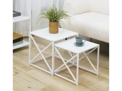 SVITA Tische^Gemo Beistelltisch 2er Set Kaffeetisch Wohnzimmertisch Metalltisch Weiß