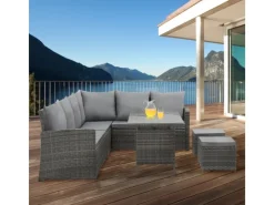 SVITA Monroe Garten-Lounge Set Abdeckhaube Polyrattan Lounge-Möbel Sitzgruppe