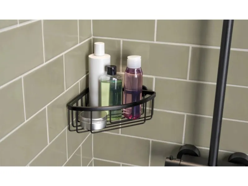 Tesa Regale Schwarz|Aufbewahrung^Aluxx Eckduschkorb Schwarz Matt inkl. Klebelösung