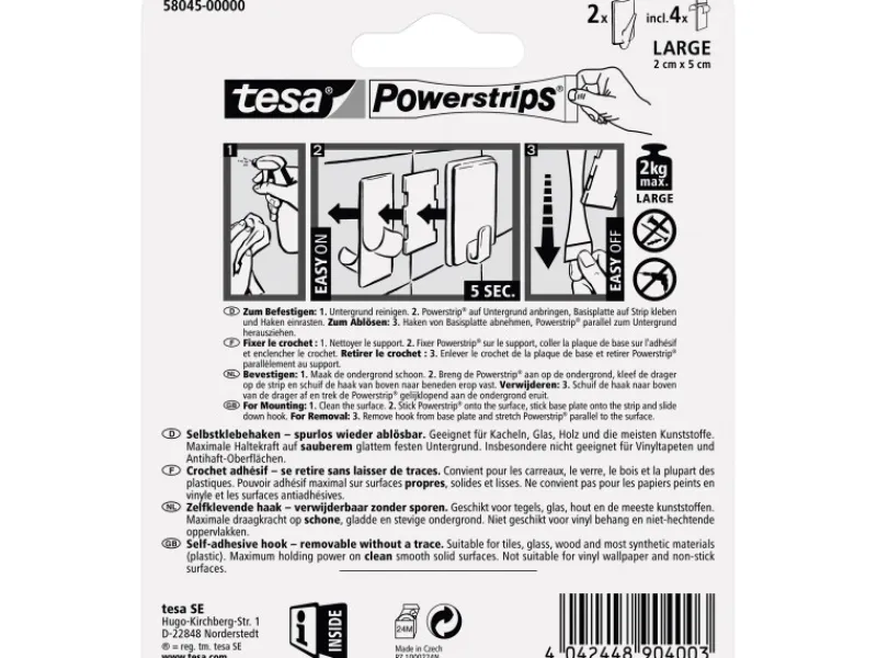Tesa Selbstklebehaken Weiß eckig 2 Stück