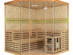 Home Deluxe Traditionelle Sauna SKYLINE BIG Tannenholz Natur XL mit Kunststeinwand