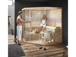 Home Deluxe Traditionelle Sauna SKYLINE BIG Tannenholz Natur XL mit Kunststeinwand