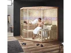 Home Deluxe Traditionelle Sauna SKYLINE BIG Tannenholz Natur XL mit Kunststeinwand