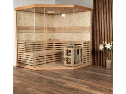 Home Deluxe Traditionelle Sauna SKYLINE BIG Tannenholz Natur XL mit Kunststeinwand