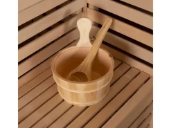 Home Deluxe Traditionelle Sauna SKYLINE BIG Tannenholz Natur XL mit Kunststeinwand