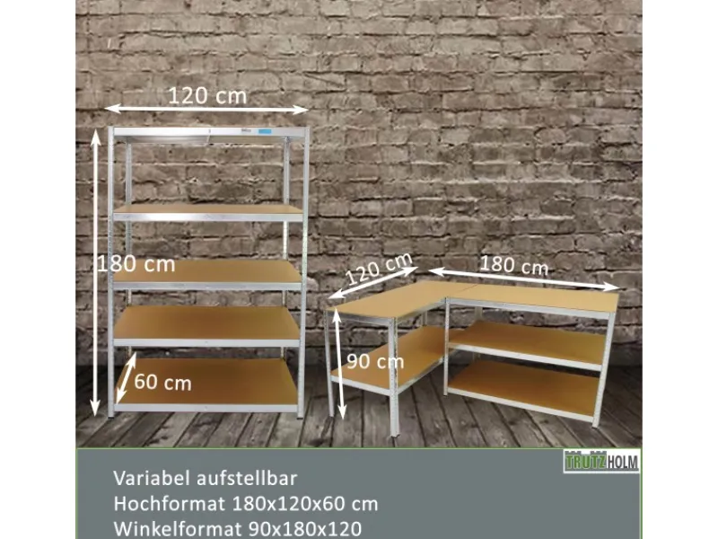 TRUTZHOLM 2er Set XXL Schwerlastregal 180x120x60 cm 875 kg Traglast Werkstattregal