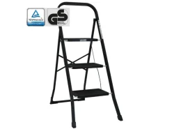 TRUTZHOLM Klapptritte^Trittleiter 3 Stufen Klappbar TÜV/GS 150 kg Anti-Rutsch Trittflächen Schwarz