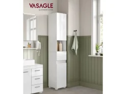 Vasagle Badezimmerschrank mit Schublade 30 cm x 30 cm x 170 cm Weiß