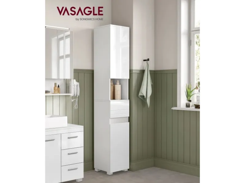 Vasagle Badezimmerschrank mit Schublade 30 cm x 30 cm x 170 cm Weiß