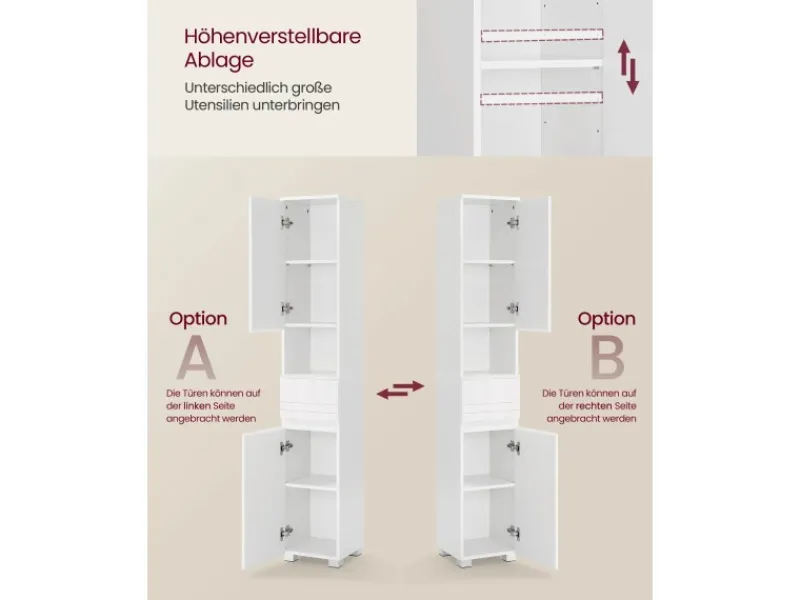 Vasagle Badezimmerschrank mit Schublade 30 cm x 30 cm x 170 cm Weiß