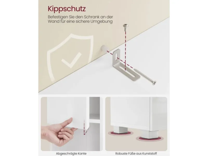 Vasagle Badezimmerschrank mit Schublade 30 cm x 30 cm x 170 cm Weiß