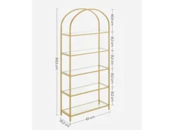 Vasagle Bücherregal 5 Ablagen Hartglas 30,2 cm x 83 cm x 183,5 cm Gold
