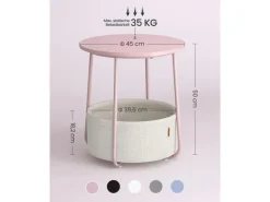 Tische^Vasagle Beistelltisch mit Stoff-Korb Ø 45 cm x 51 cm Rosa-Weiß