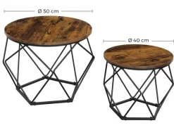 Tische^Vasagle Couchtisch 2er Set Tischplatte Abnehmbar Braun-Schwarz