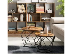 Tische^Vasagle Couchtisch 2er Set Tischplatte Abnehmbar Braun-Schwarz